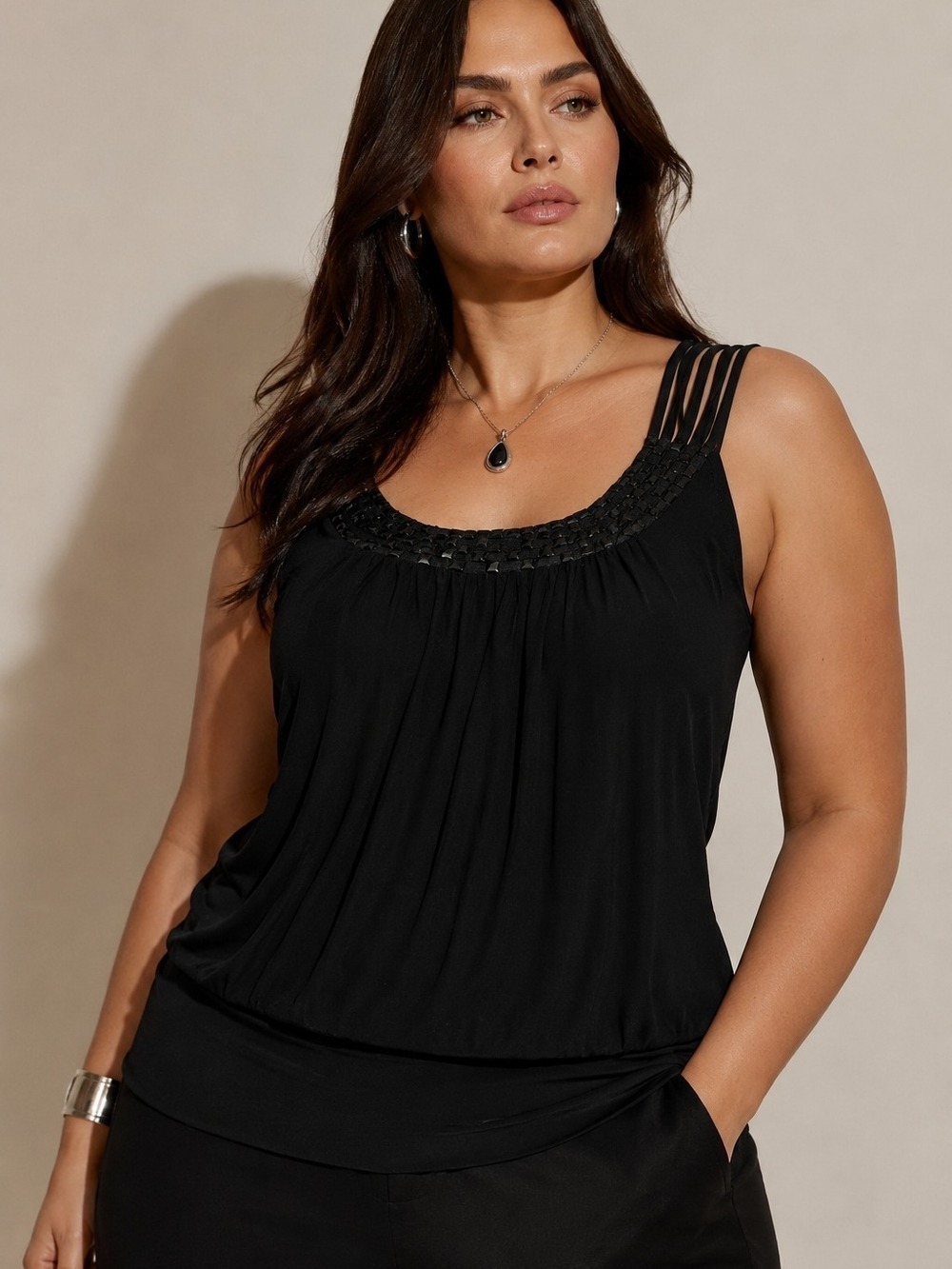 AE City Black Embellished Tank Top 1X Y2K Glam Minimalist Night Out